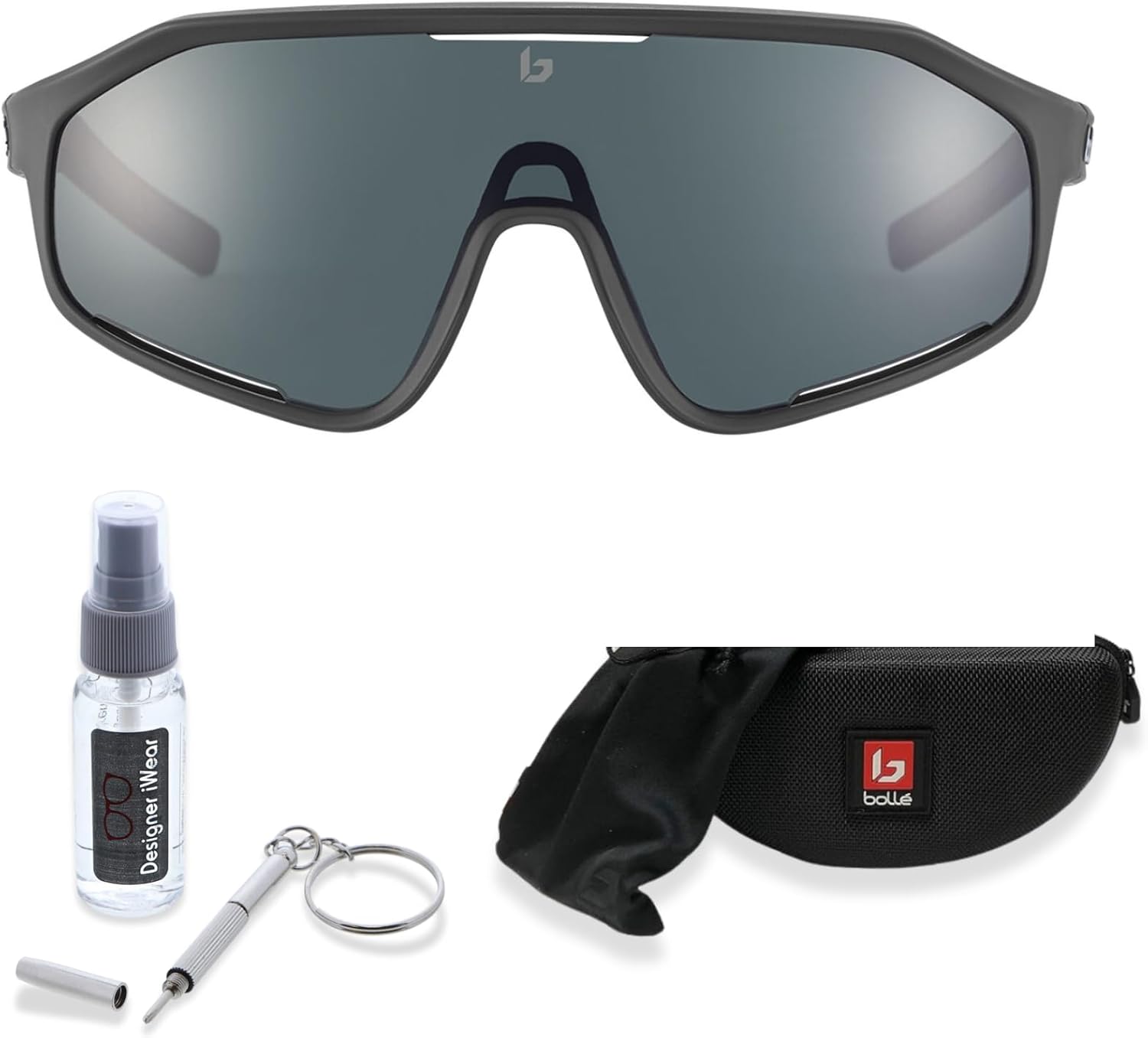 Bolle Shifter 55MM Shield Wrap Around Sunglasses for Men for Women +BUNDLE with ACCESSORY EYEWEAR KIT