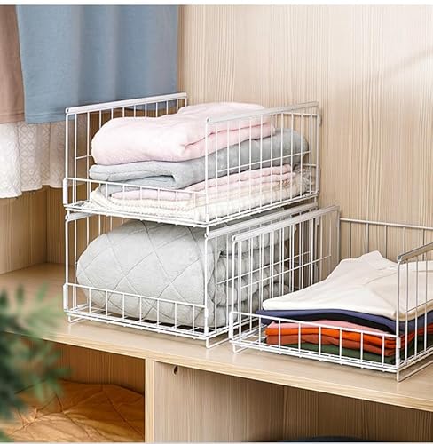 DongMaple 3 Stück Schrank Organizer Kleiderschrank, Stapelbare Aufbewahrungsbox, Schrank Schubladen, Regal Metall Schrank, Kleiderschrank Ordnungssystem Faltbar für Haus, Weiß
