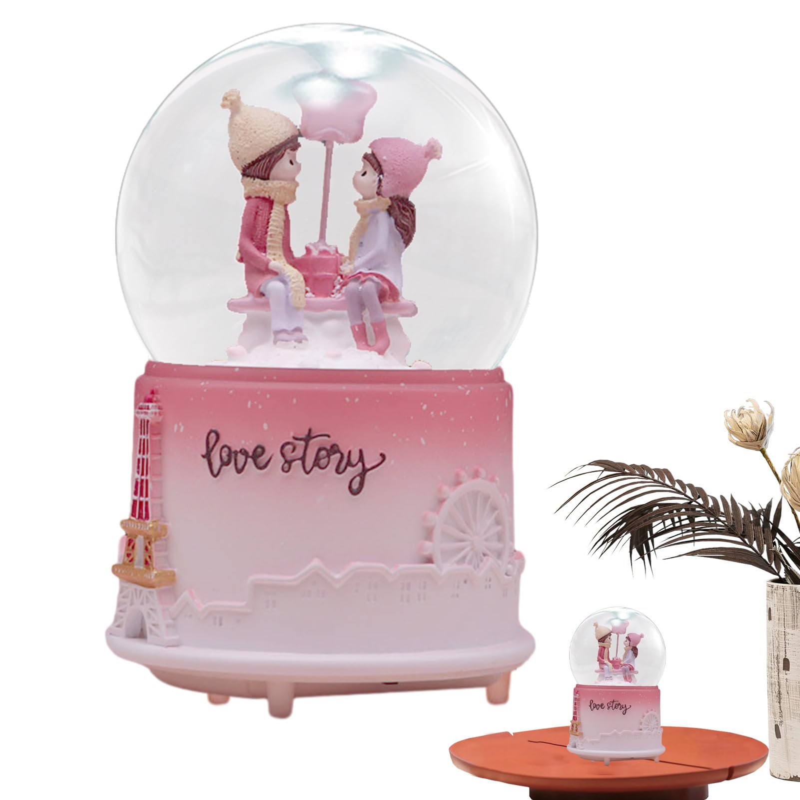 Boule à Neige Musicale Saint Valentin - Boîte à Musique Éclairée