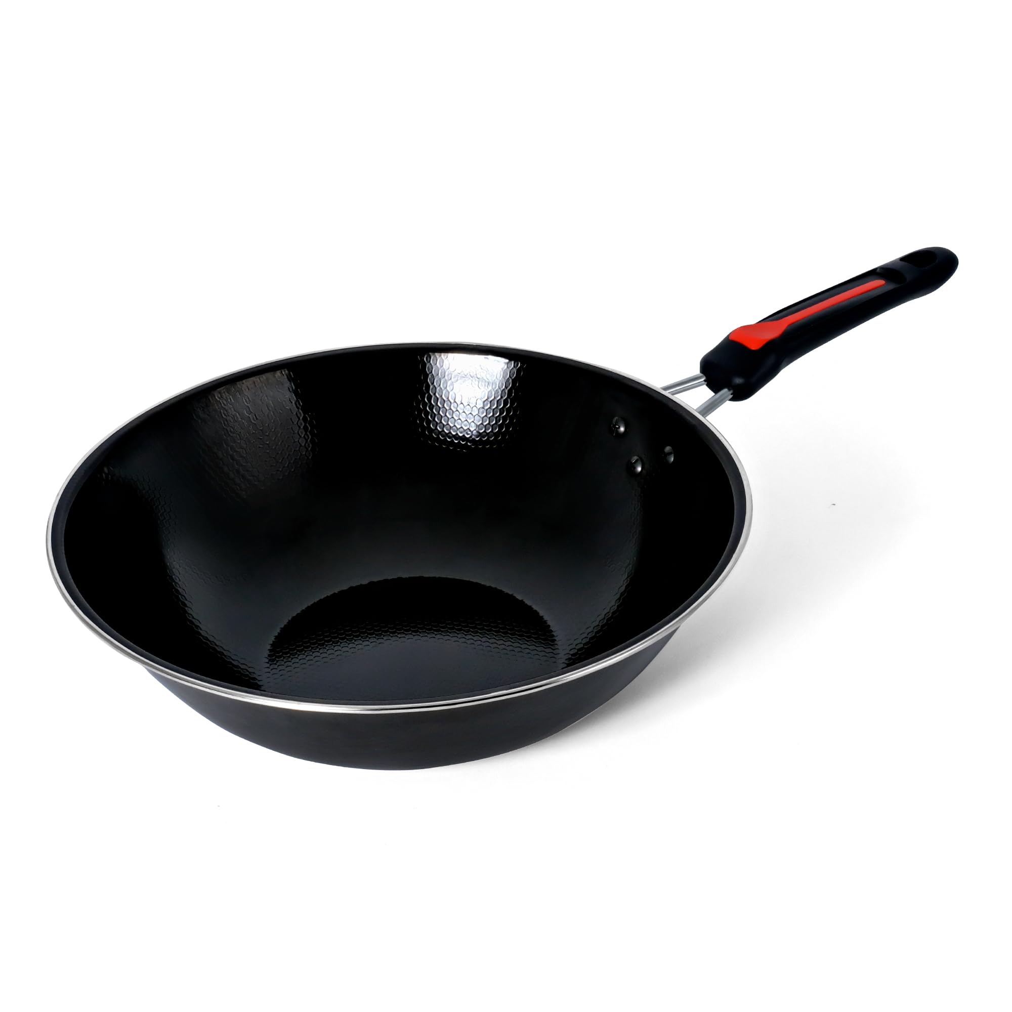 Carbon Stee Wok Flat Bottom Stir Fry Pans,wok pan,woks,woks pan 11.8 Inch Black (Flower Black)