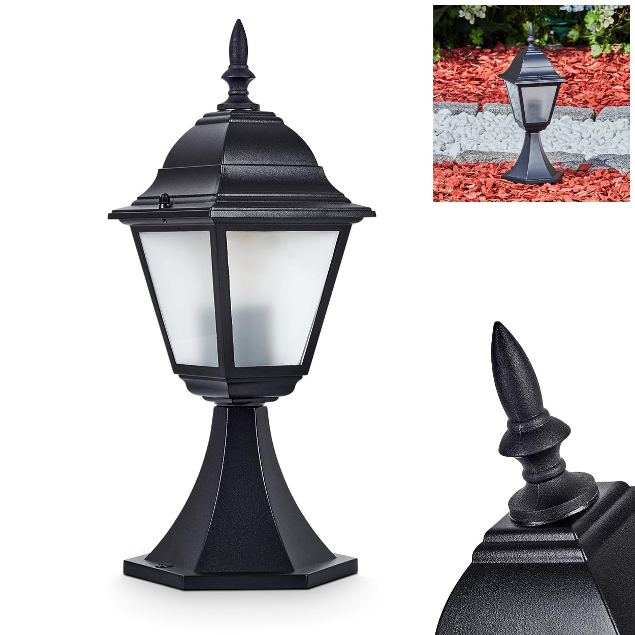 Naofe Garten Sockelleuchte - Antiker Stil, 40 Cm Hoch, IP44, Schwarz-grün, Mit E27 Fassung