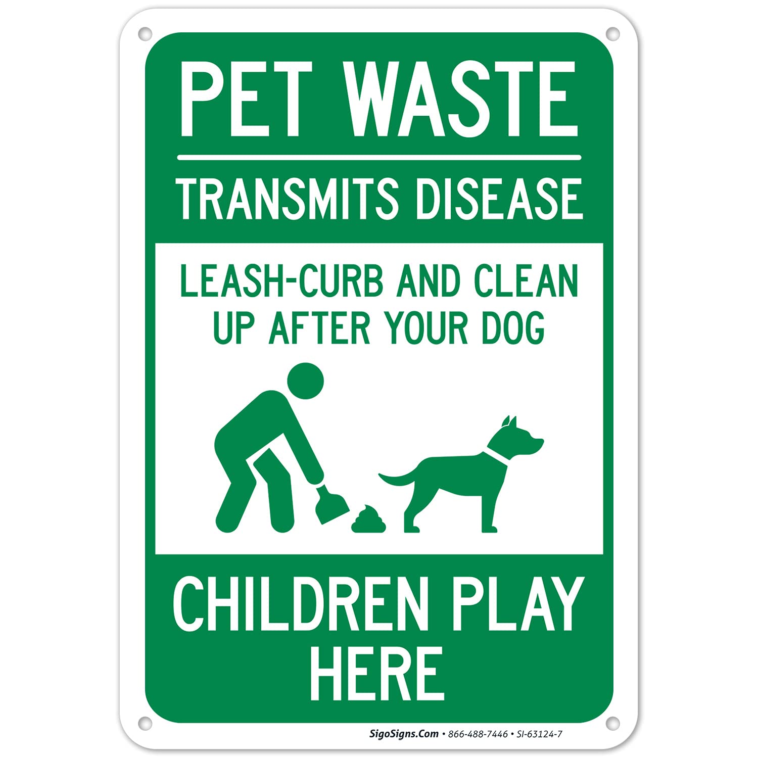 Pet Waste Leash Curb and Clean Up After Your Dog Children Play Here 10x7 Inches, 55 mil Thick HDPS (high Density polystyrene), Made in USA