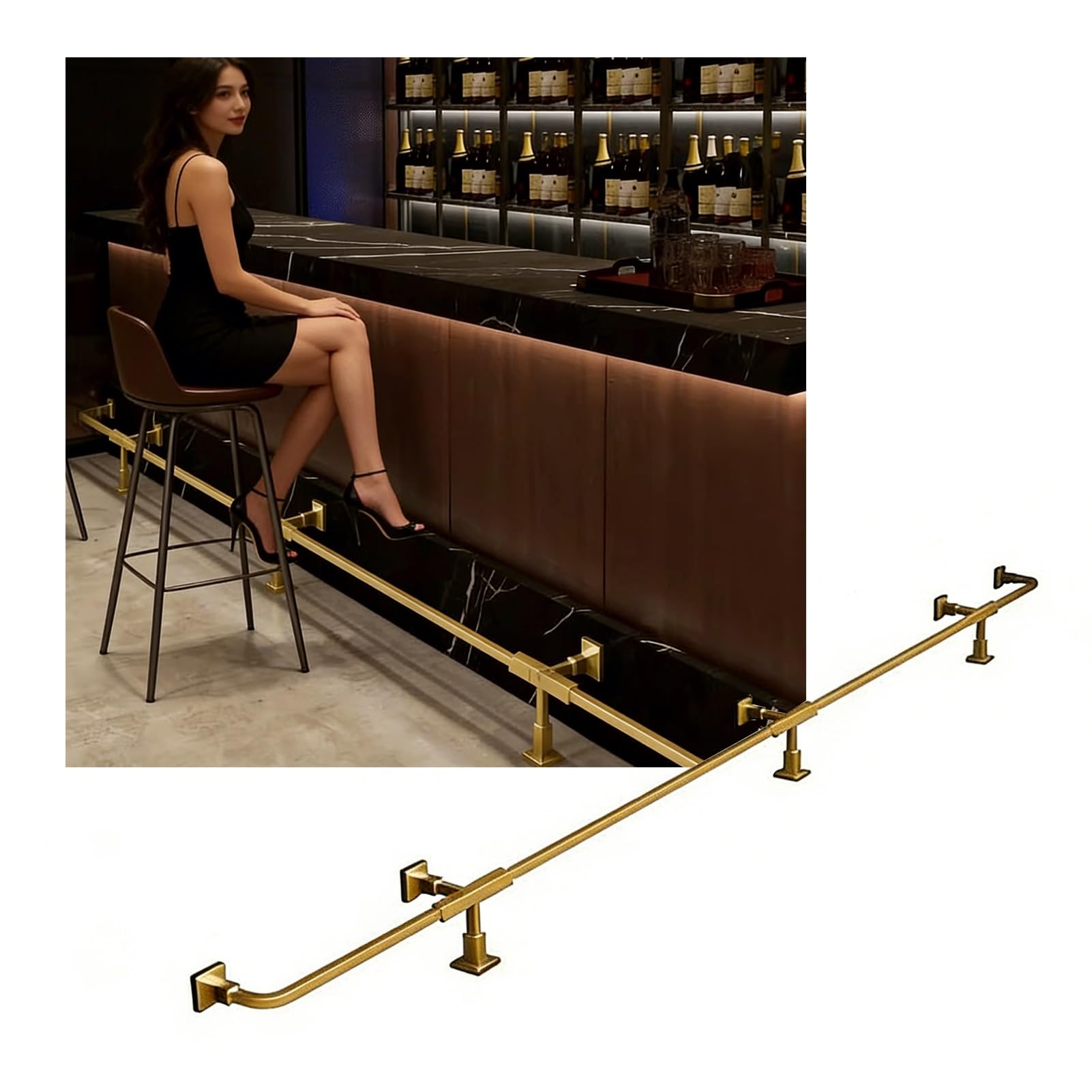 IvyLoutish Gold Stainless Steel Bar Foot Rail Kit - 4.0M/13.12FT Kitchen Island Rest with Wall and Floor Brackets for Home Bar, Restaurant, and Kitchen Décor