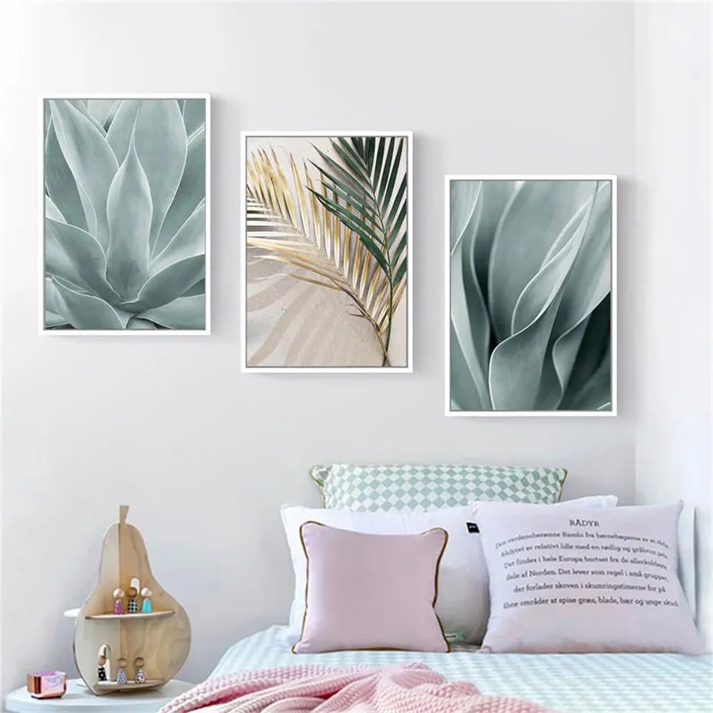 3 Pieces-Abstract Palm Leaves Wall Art Canvas Painting Aloe Botanical Posters and Prints Wall Pictures for Living Kitchen Room Home Decor-50 * 60cm (No Frame)