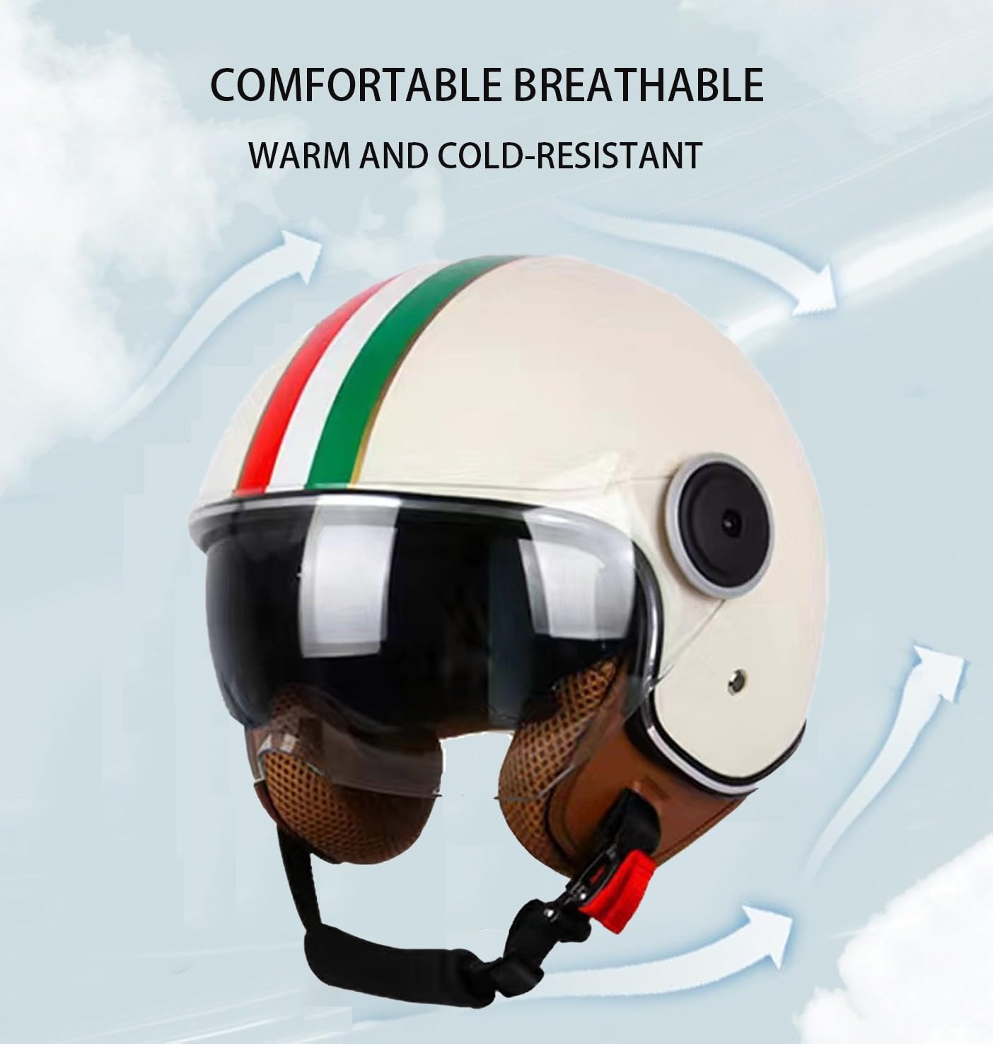 Casque Ouvert Moto 3/4, Casques De Moto De Demi-Visage, Casque De Moto Rétro À La Protection Solaires avec Double Visière, Homologué ECE, pour Hommes Adultes Femmes M,M (57-58CM)