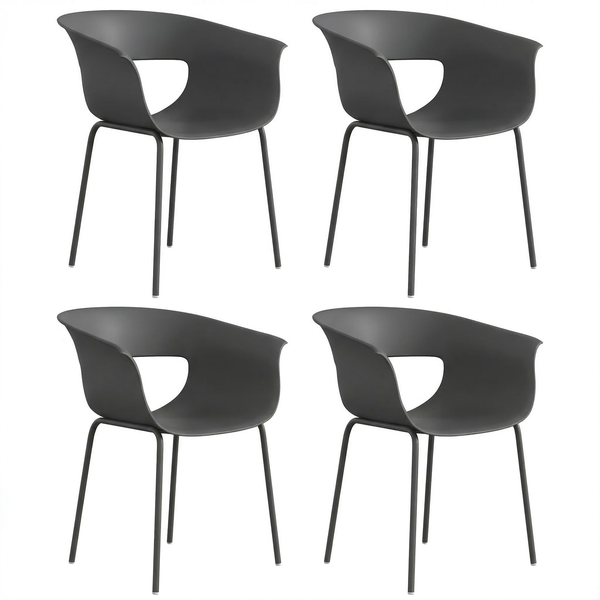 Outsunny Gartenstühle 4er Set ergonomisch Balkonstühle mit Ausschnittdesign Armlehne Wetterfest rostbeständig Outdoor Stühle bis 120 kg Terrassenstühle für Garten Balkon Terrasse Dunkelgrau