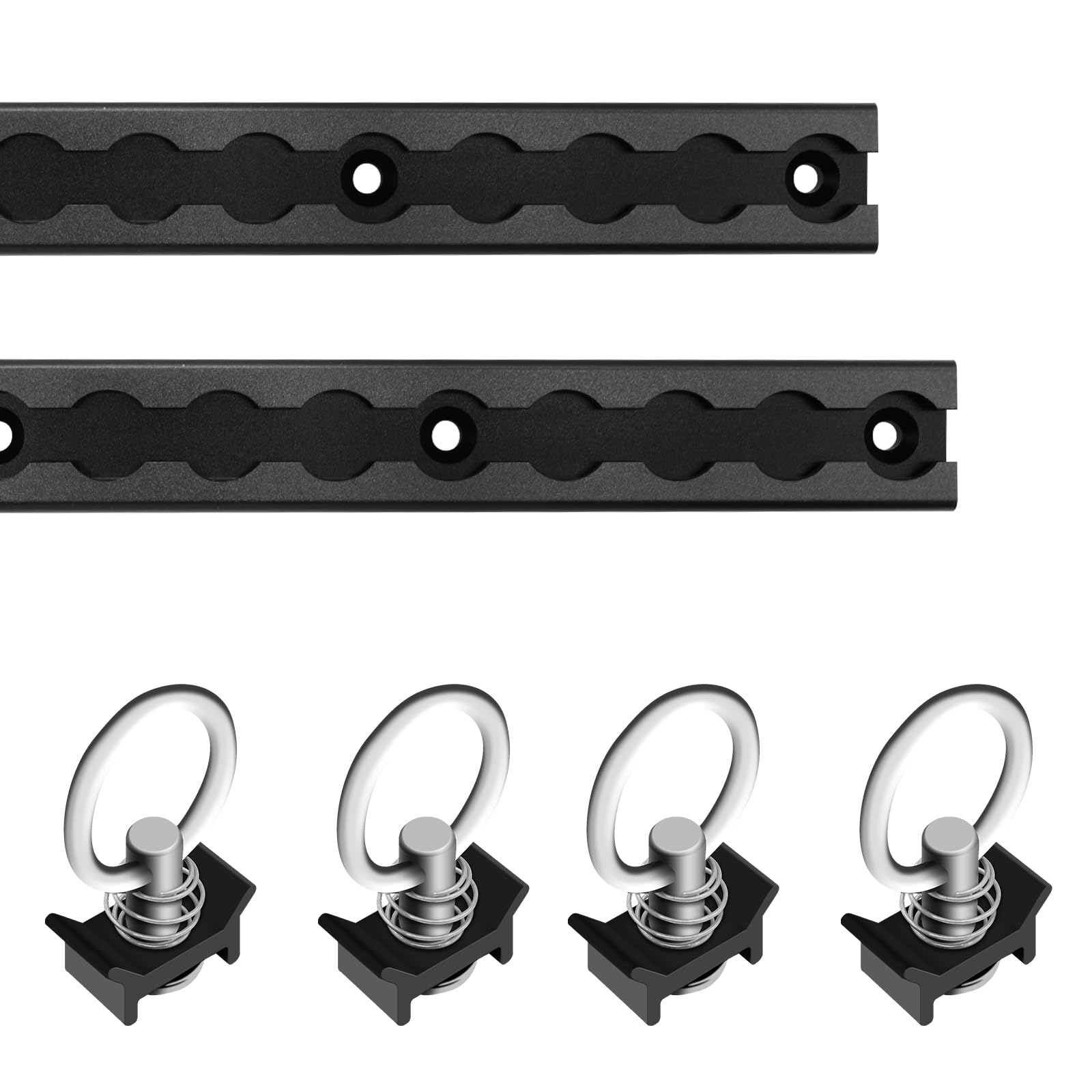 SALUINOKI 24" L-Track Rail Tie Down System Black, Truck Bed Rail System with L-Track Single Stud O-Ring Fittings, Aluminum LTrack Rail for Truck and