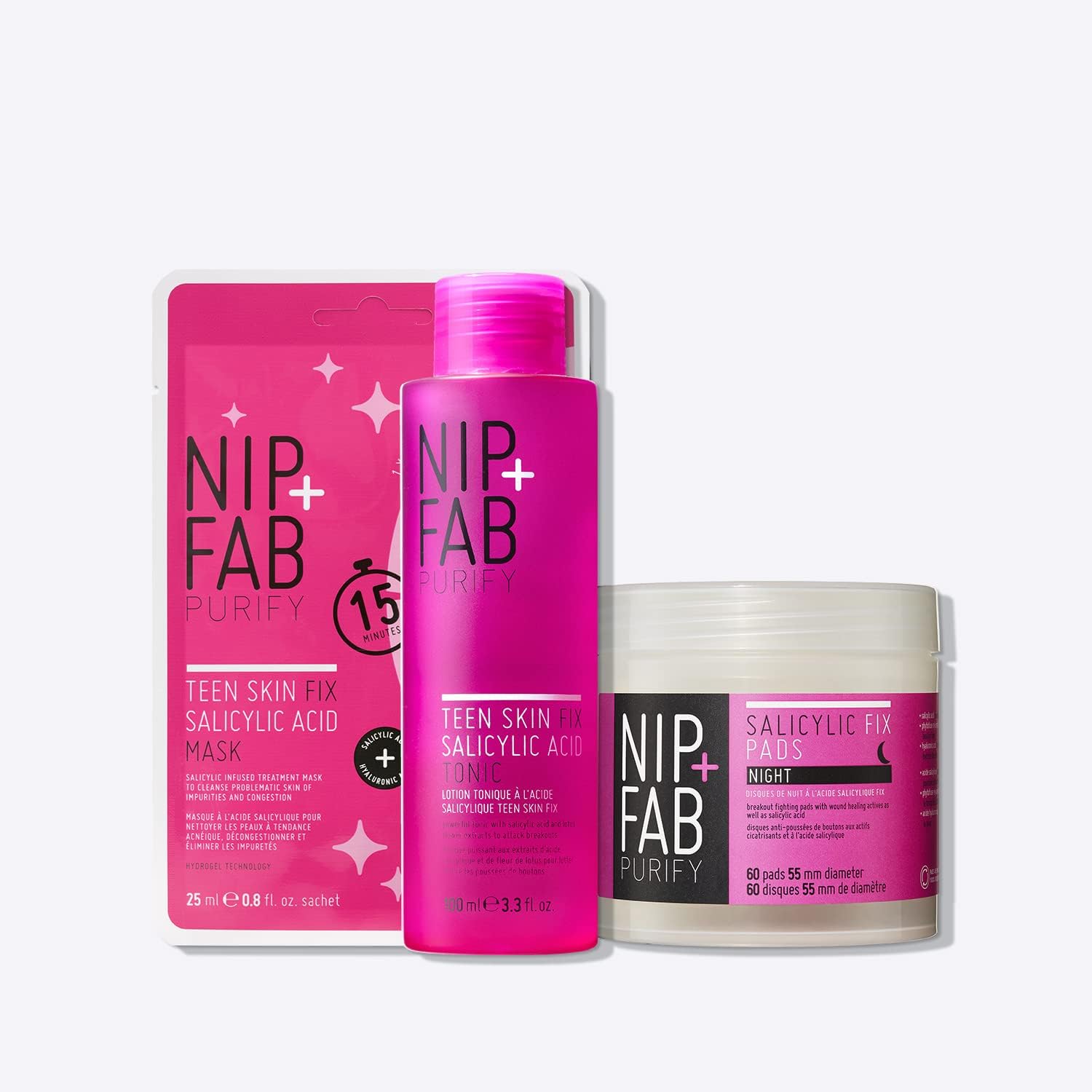 Nip + Fab Salicylic Acid Bundle | Salicylic Acid Fix Kit BHA | Cleanse, Purify, Moisturise, Nourish | Salicylic Tonic, Salicylic Pads, Salicylic Sheet Mask