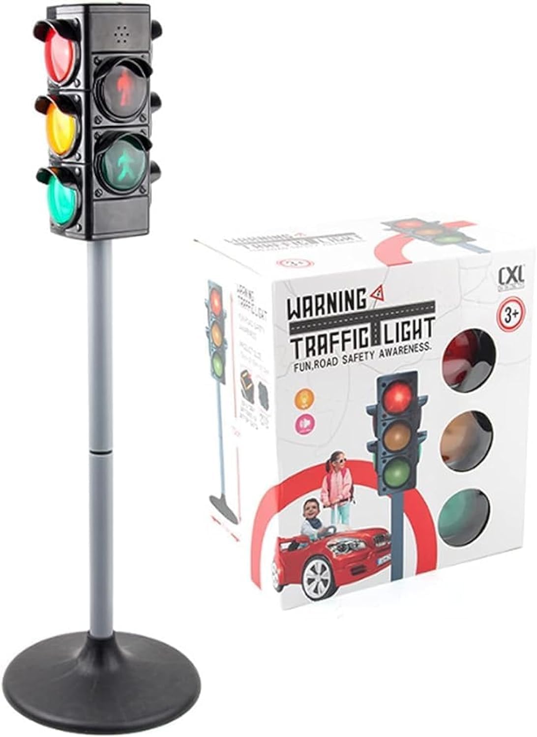 Traffic Light Toy 4 Sides 70 Cm Road Electronic LED Safety Pretend Play Boys 3 4 5 6 7 8 9 Years Auto Mode Button Switch Road Car GameSet