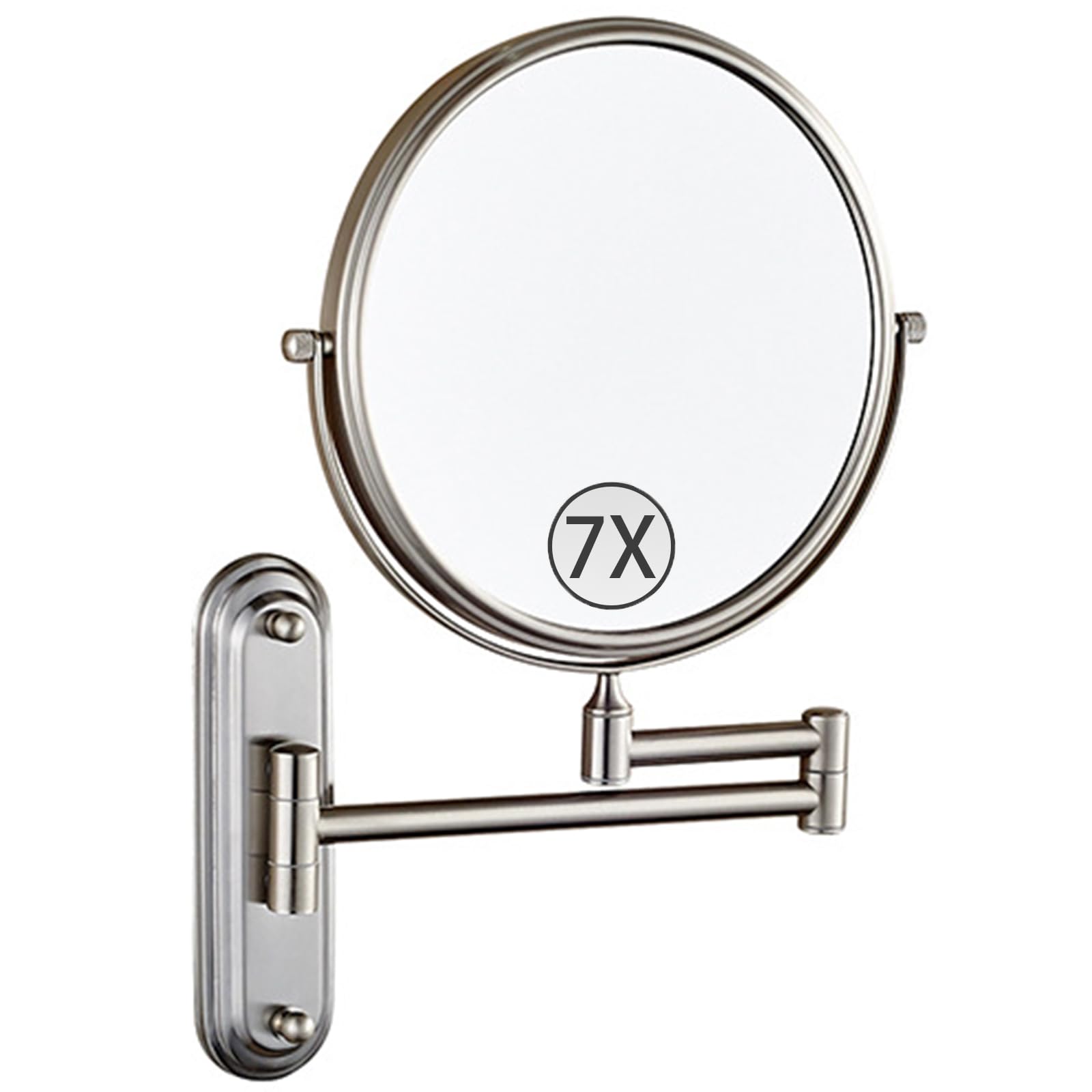 SXFSDOU Wall Mounted Makeup Mirror with Magnification, Brushed Nickel Double Sided Magnifying Mirror, 360 Swivel Adjustable Cosmetic Bathroom Vanity Mirror,7X,6 inch