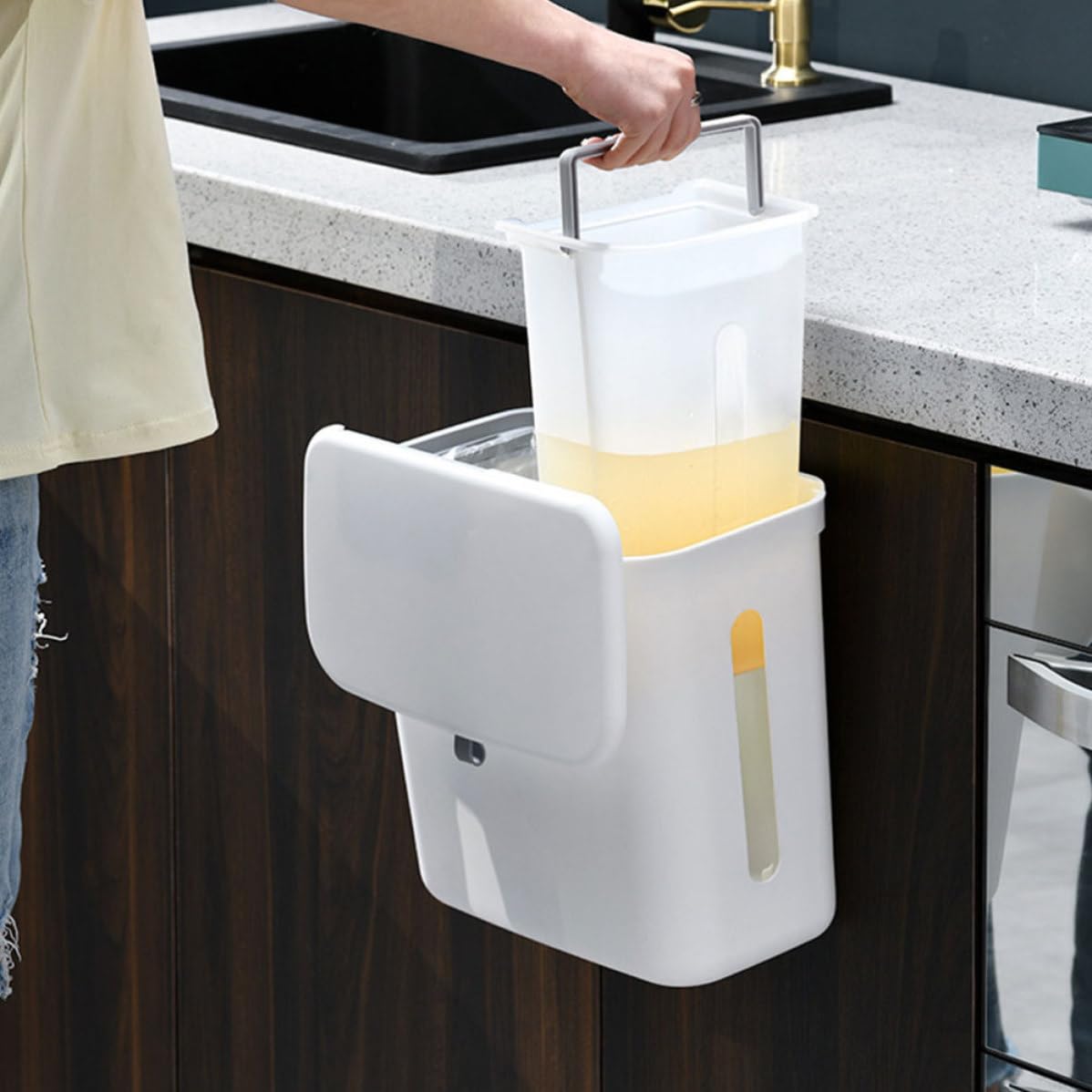 Toyvian Dual Compartment Hanging Garbage Can for Kitchen with Large Capacity Plastic Body, Space-Saving Design and Waste Classification, Suitable for Home Use