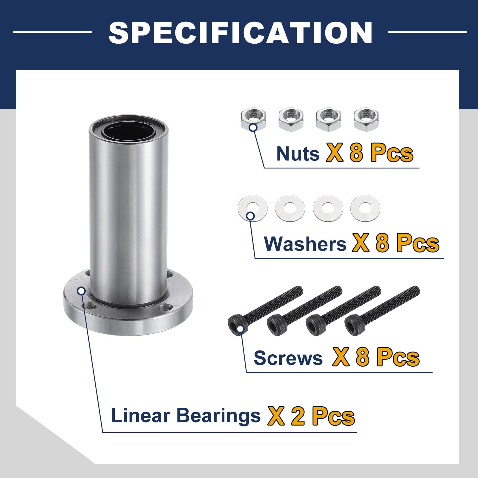 QUARKZMAN LMF20LUU Cuscinetti Lineari A Sfere Diametro Interno 20mm Diametro Esterno 32mm Lunghezza 79mm Flangia Rotonda Nichelata con Viti per Macchine CNC Stampanti 3D 2pz