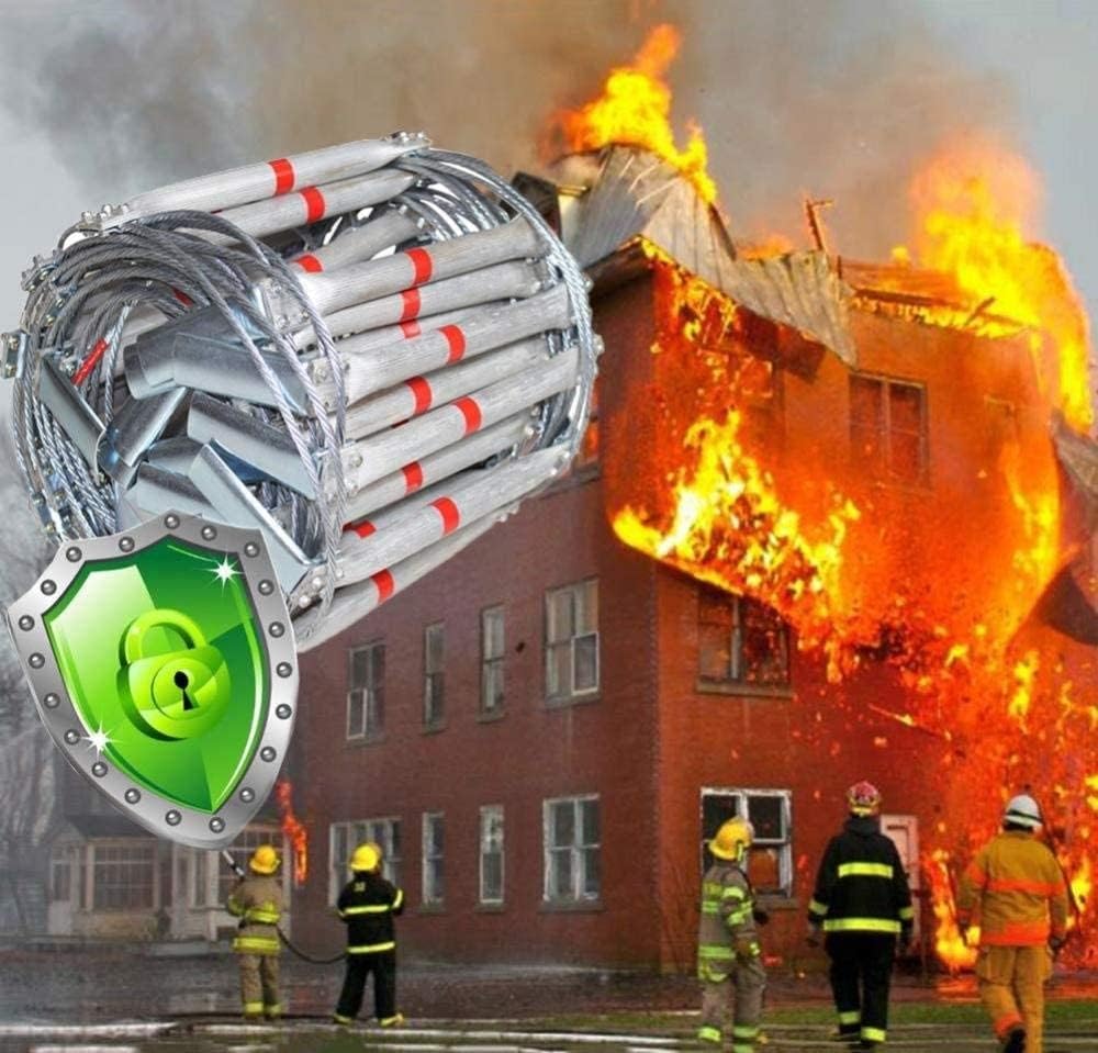 Escalera de Cuerda de Escape de Emergencia para Rescate en Incendios, Escalera de Cuerda de Seguridad de aleación de Aluminio y Acero con Gancho de Anillo de Alambre, Capacidad de Carga de 5