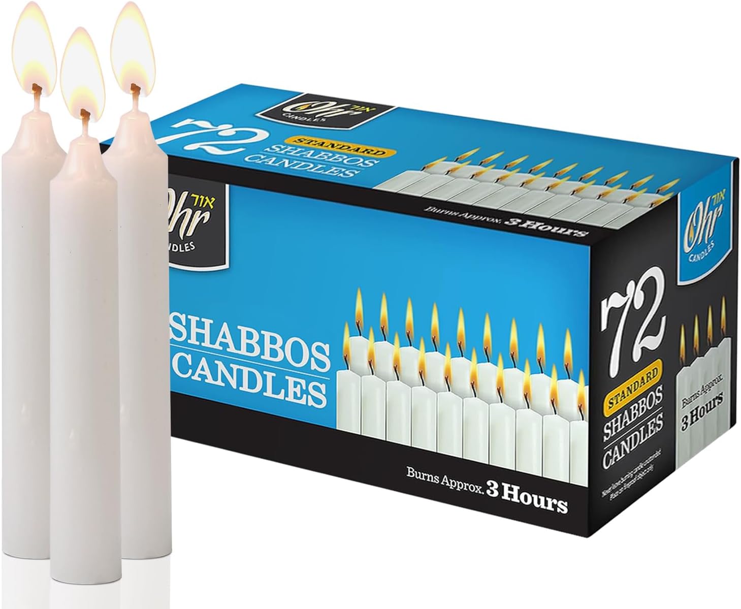 Ner Mitzvah Shabbat Candles - Traditional Shabbos Candles - 3 Hr. - 72 Ct.