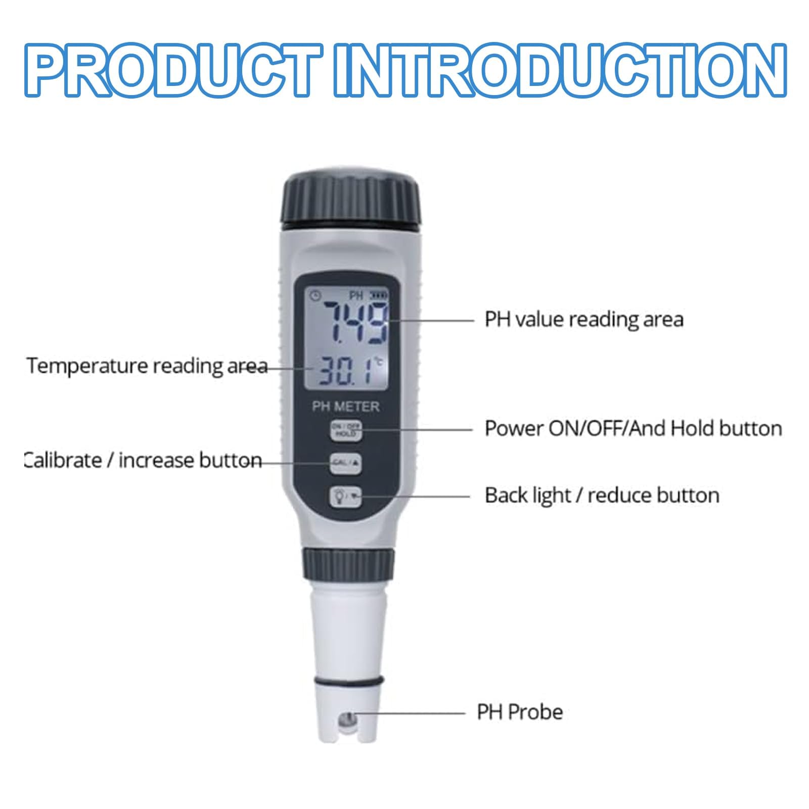 Misuratore digitale di pH, analizzatore di qualità dell'acqua ad alta precisione con display LCD, portatile e compatto per acqua potabile, piscine e acquari