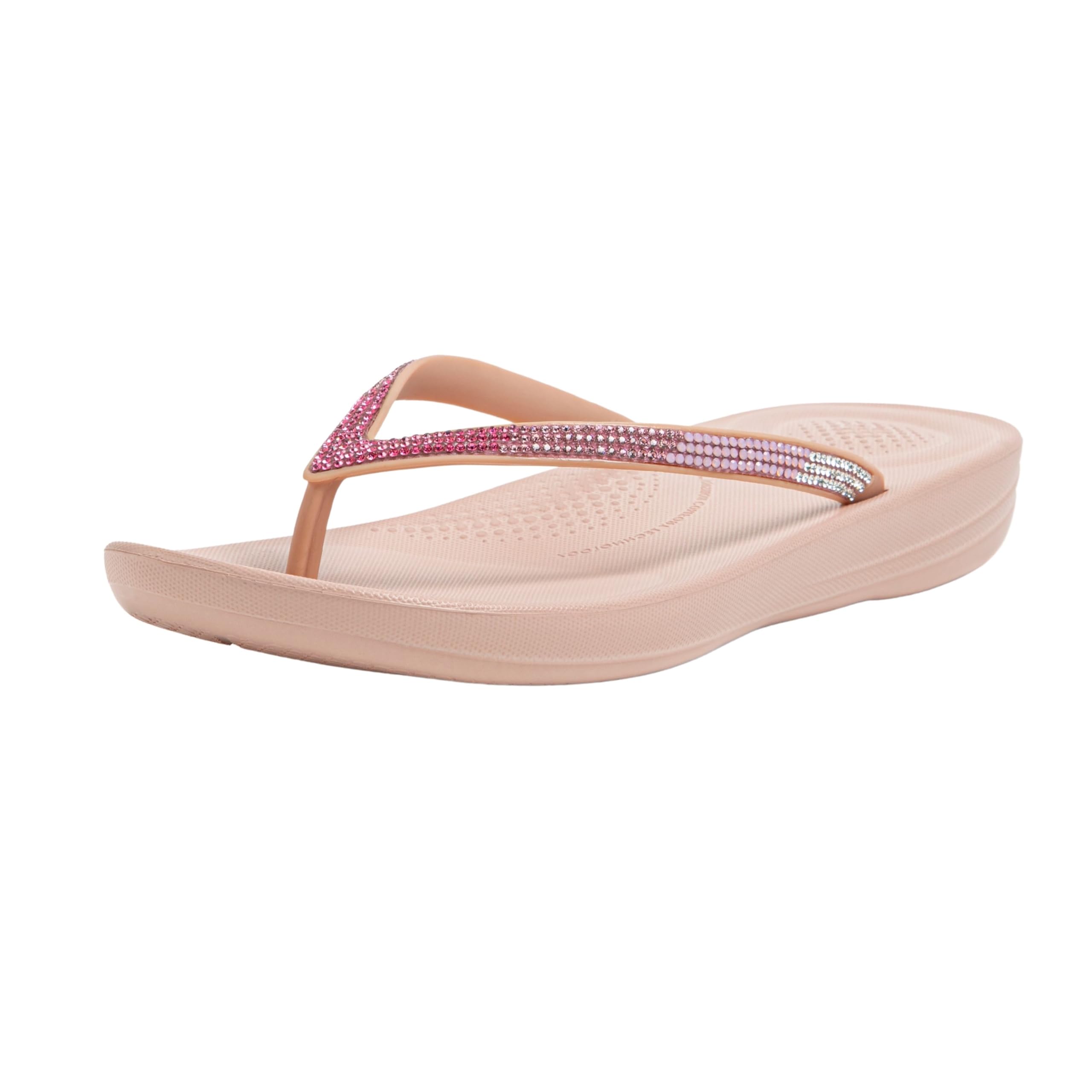 FitFlop Womens iQushion Ombre Sparkle Flip-Flops with Micro Crystals, Lightweight Ergonomic Flip Flop Sandals with Arch Support and Contoured Footbed for Walking, Beige, 8 US Women