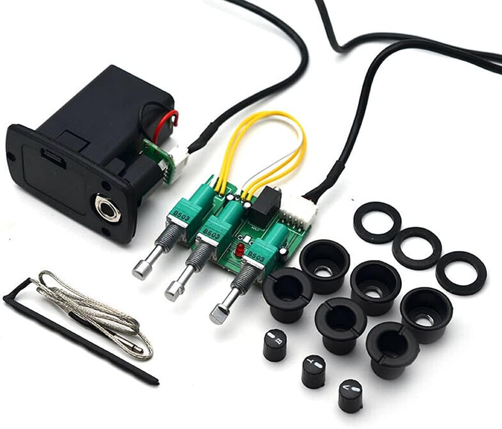 3-Band Guitar Piezo Pickup Preamp System Kit Acoustic Classical Guitar Equalizer Preamp Piezo Pickups Replacement for Taylor