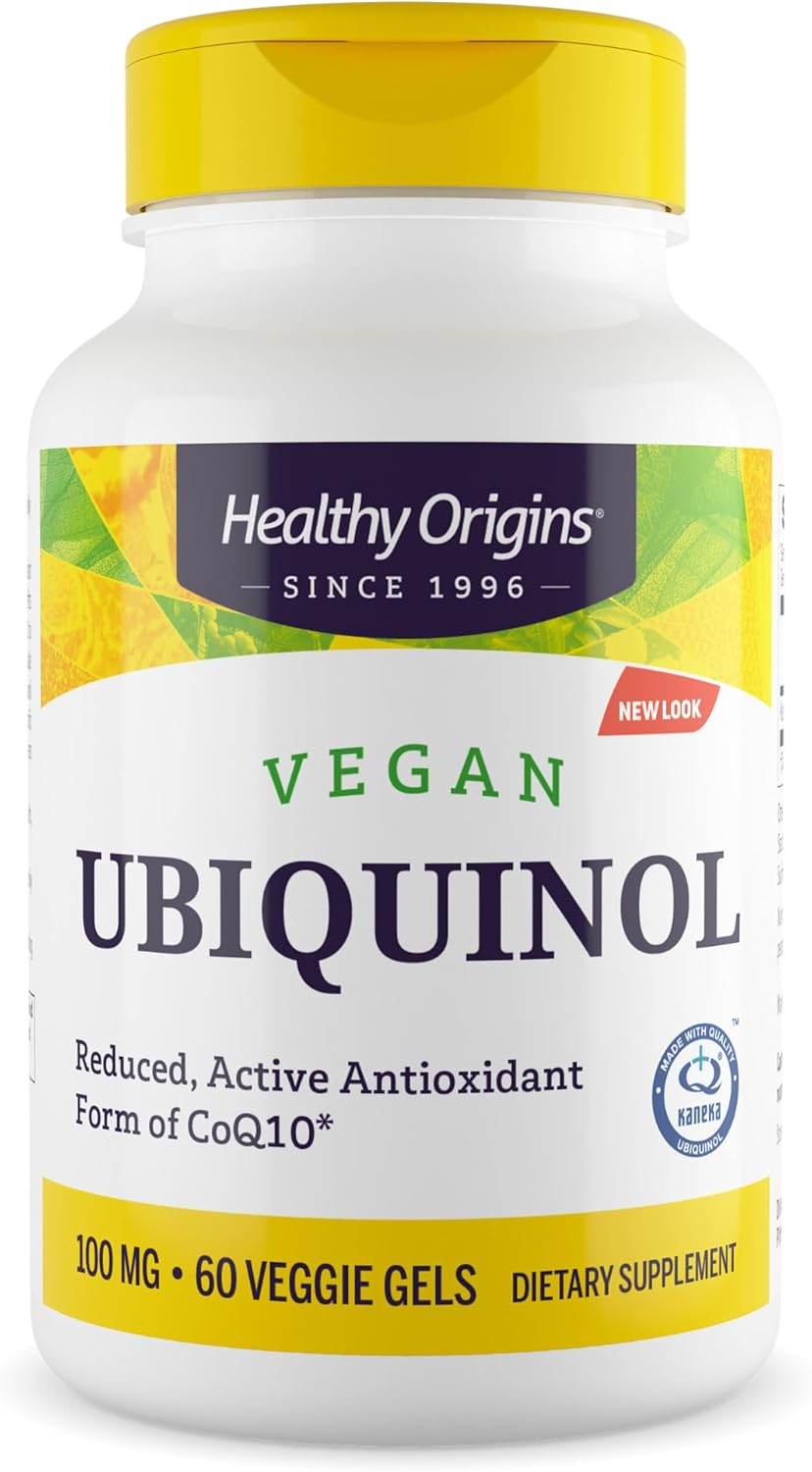 Healthy Origins Vegan Ubiquinol (Active Form of CoQ10), 100 mg - Kaneka Ubiquinol Supplements for Heart Health & Antioxidant Support - Gluten-Free & Non-GMO Supplement - 60 Veggie Gels