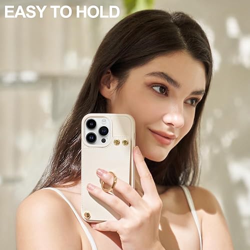 Miniatura 8 de LAMEEKU Funda compatible con iPhone 14 Pro de 6.1 pulgadas, funda de piel con tarjetero, bloqueo RFID, soporte de anillo de rotación de 360, funda