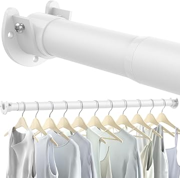 Stepless Adjustable 43-135cm Wardrobe Rail, Clothes Hanging Rail, White