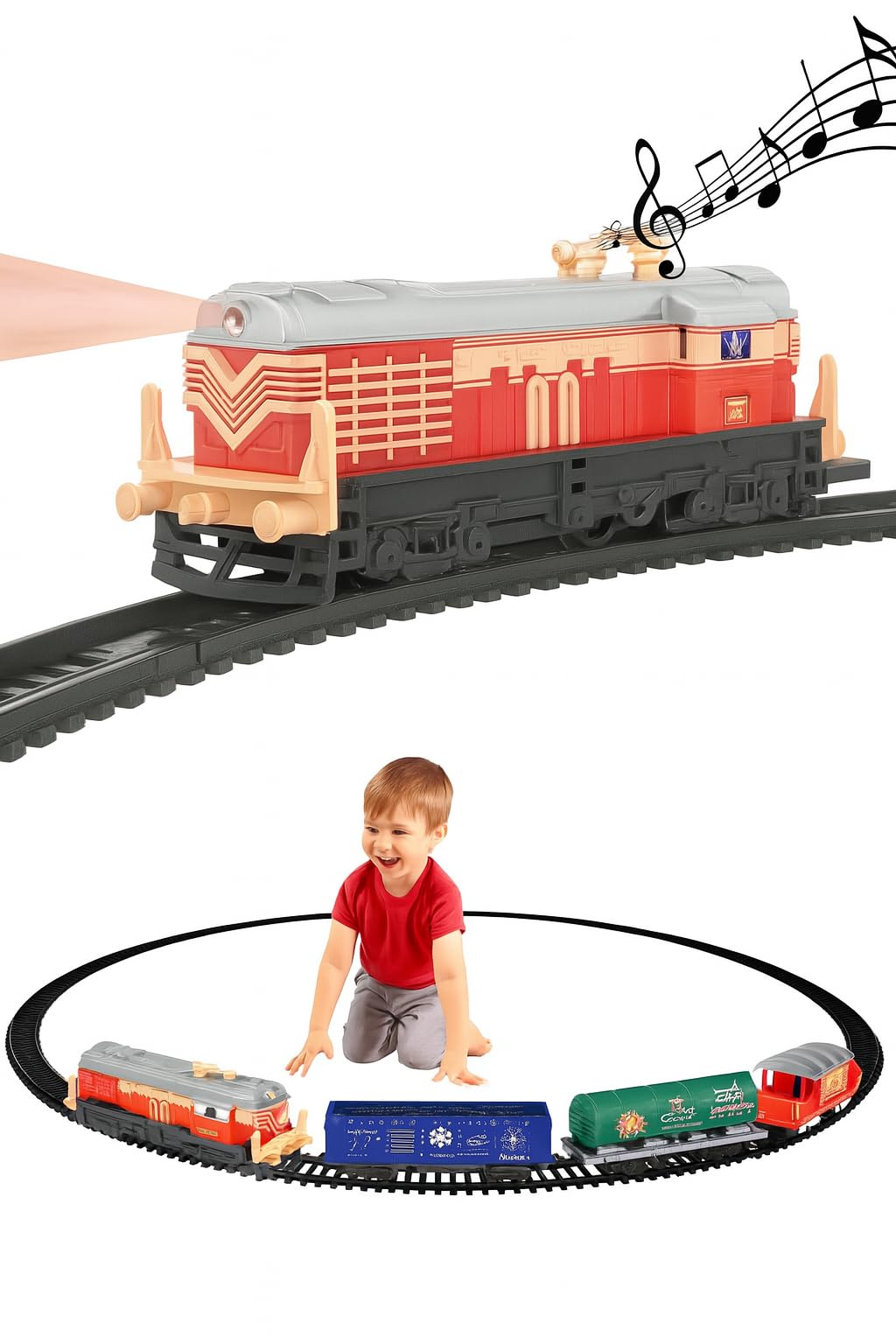 Amisha Gift Gallery Battery Operated Cargo Train Track Toy Set with Flash Light and Sound Vintage Train with Locomotive Engine Cargo Car Coal Wagon,Oil Tanker and Choo Choo Train Small Cargo