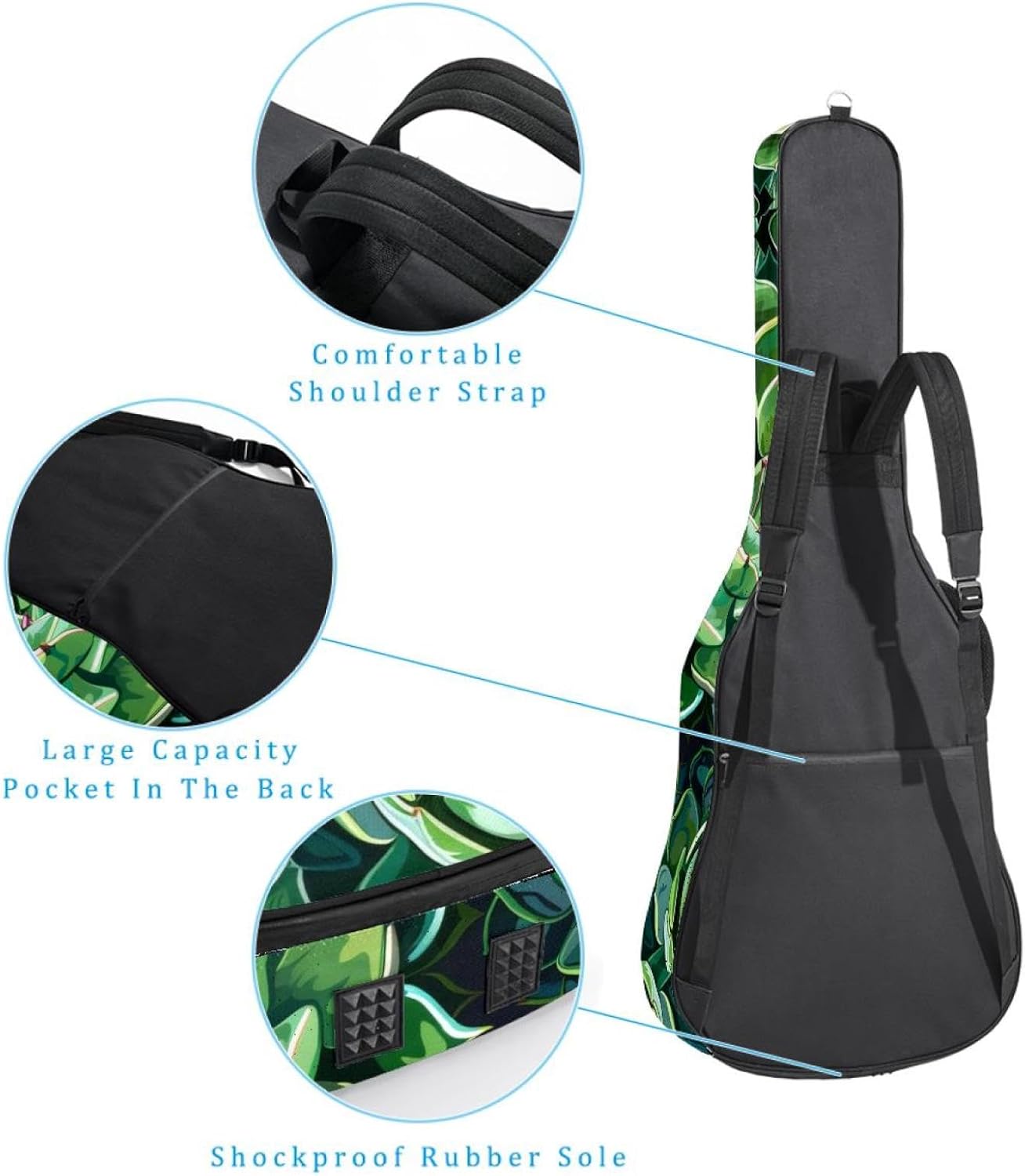 Acoustic Guitar Gig Bag 1 cm Thick Padding, Waterproof Electric Guitar Bag 40-42 Inch Guitar Case Backpack with Dual Shoulder Strap, Green Succulent Cactus Seamless Pattern