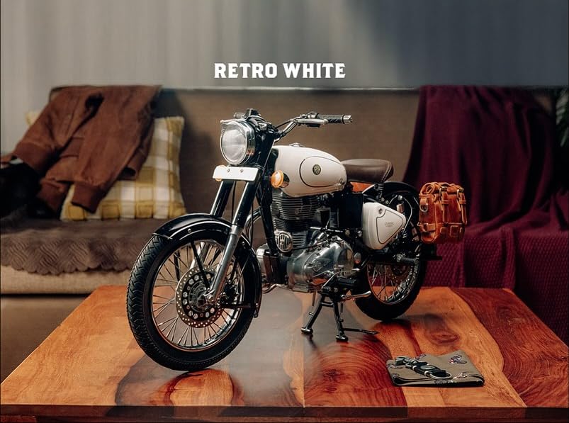 Image of Royal Enfield 1:3 Classic 350 Scale Model Miniature | Authentic True-to-Life Detailing | Premium Metal Tank & ABS Body | Movable Handlebar Steering | Collector's Keepsake Essential | Retro White