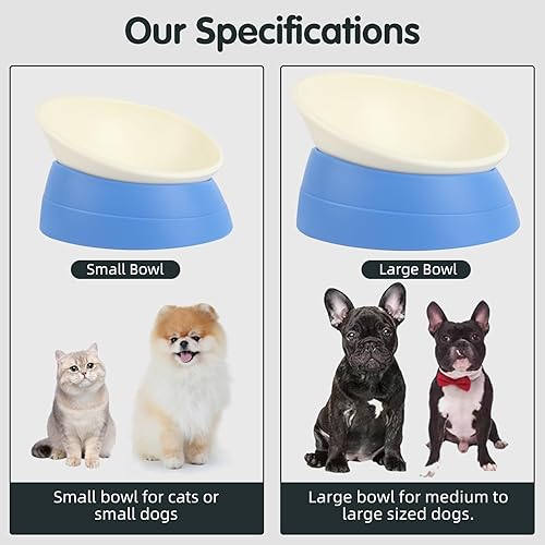Miniatura 7 de Bulldog Bowl - Plato antideslizante de goma desmontable para perros y gatos, base inclinada estéril para mascotas (azul, 3.5 tazas (perro