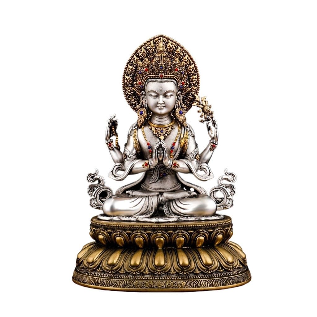 Posąg Buddy do wnętrz domowy czteroramienny Guanyin mosiężny posąg Buddy Ozdoby Salon Studium Zen Posąg Buddy Ozdoby Medytująca Statua Buddy Figurka Rzeźba