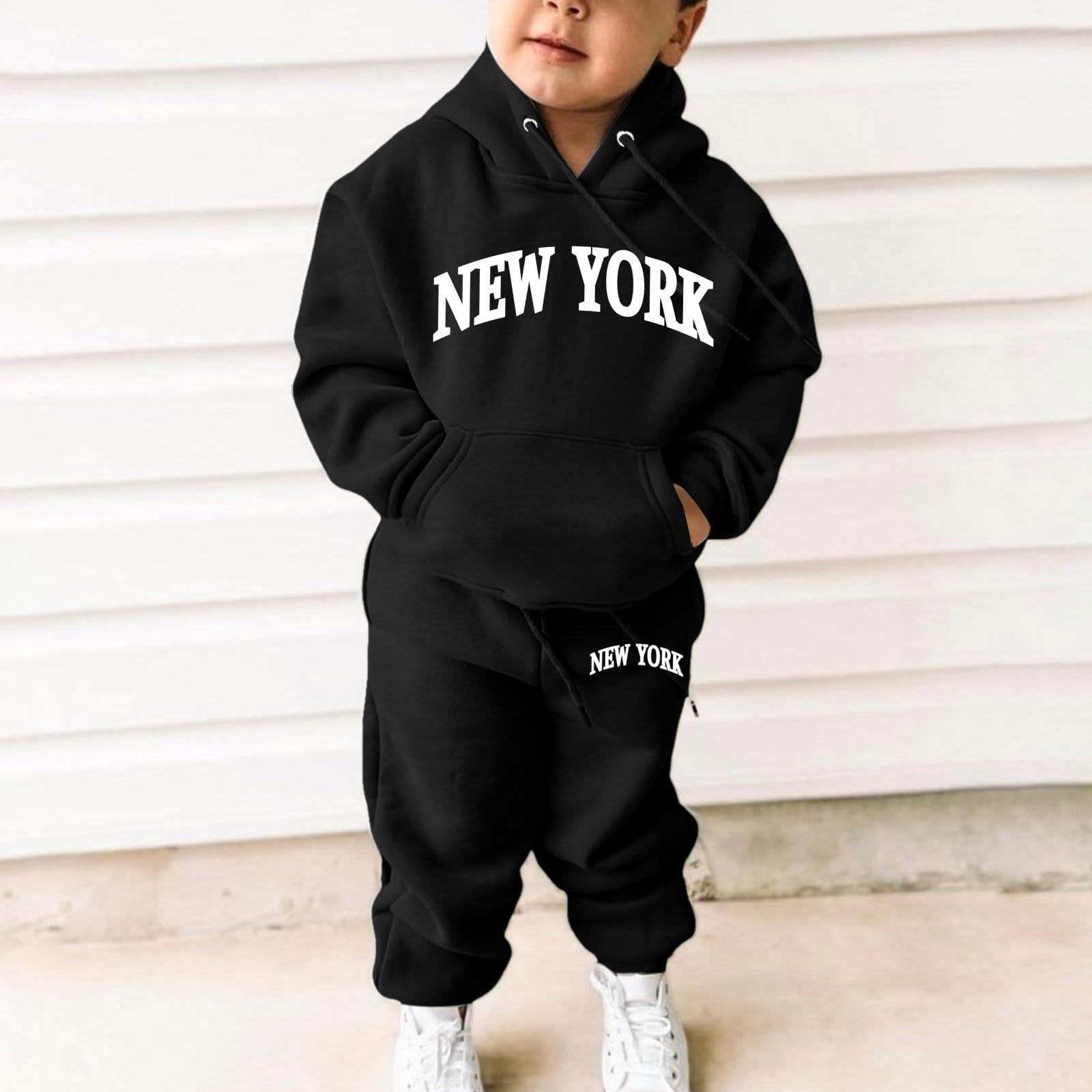 New York Sets 2-teiliges Outfit für Mädchen, mit Kapuze, Herbst, Workout, Kinder, Trainingsanzüge, Grafik, Reisen, Kapuzen-Sweatshirt, Sweathosen-Set, langärmelig, mit Kapuze, Sweatsuit-Set