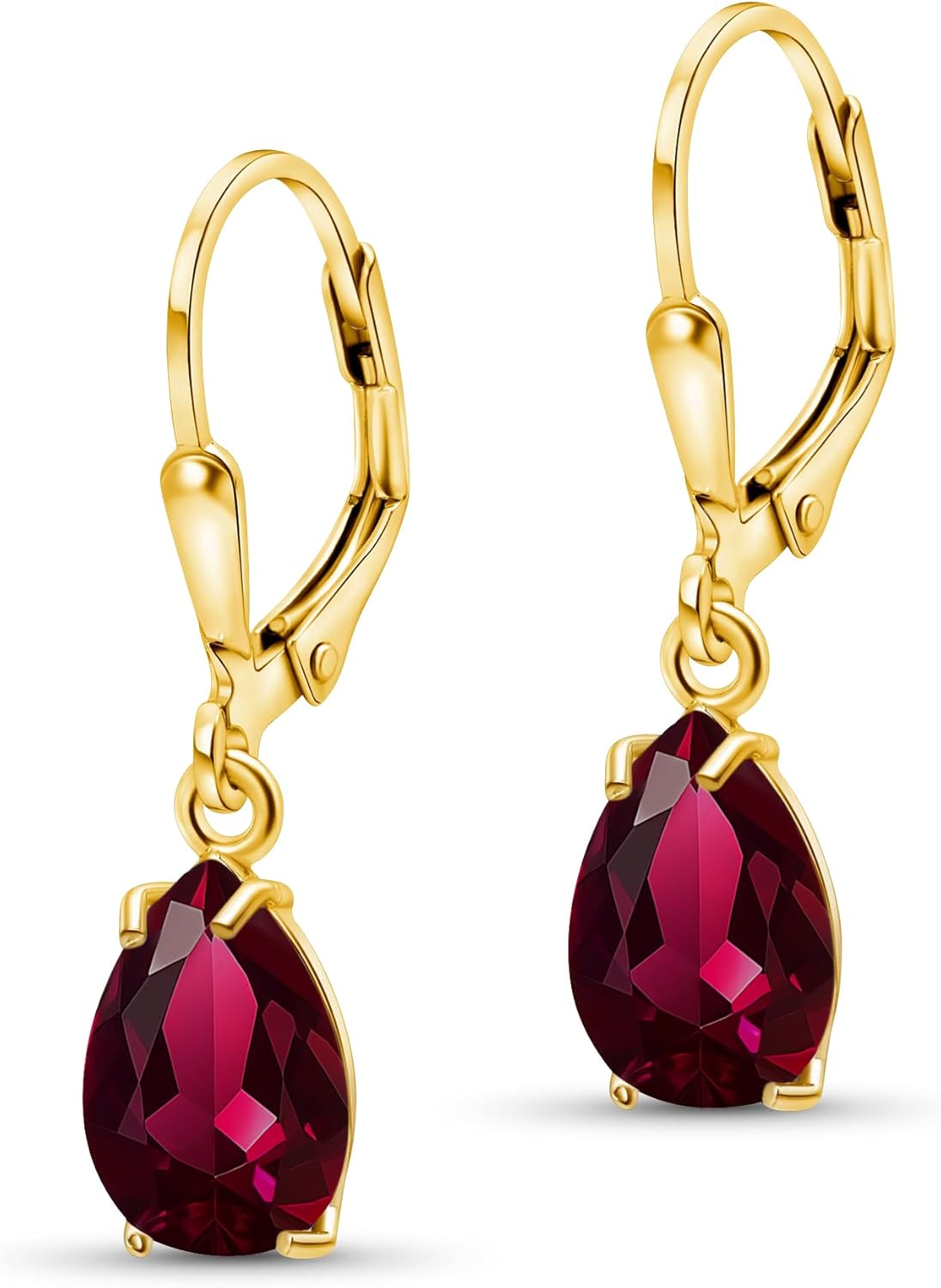 14K Gold Plated Gemstone Teardrop Earrings for Women – Birthstone Jewelry – Dainty Leverback Earrings in Gold Over 925 Sterling Silver – Elegant Gift for Women