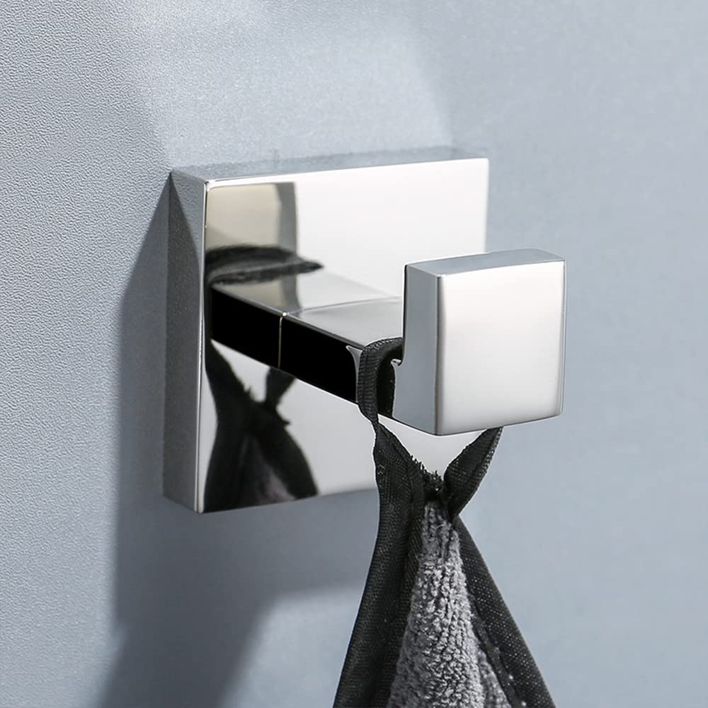 Juego de 4 ganchos para toallas de acero inoxidable plateado brillante, incluye gancho para la ropa, toallero y soporte para papel higiénico para una nización elegante