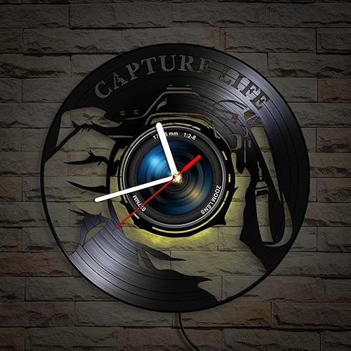 Miniatura 5 de Reloj de pared analógico de 12 pulgadas con luz LED, moderno reloj de fotógrafo silencioso sin tictac para estudio en casa, regalo para amantes de