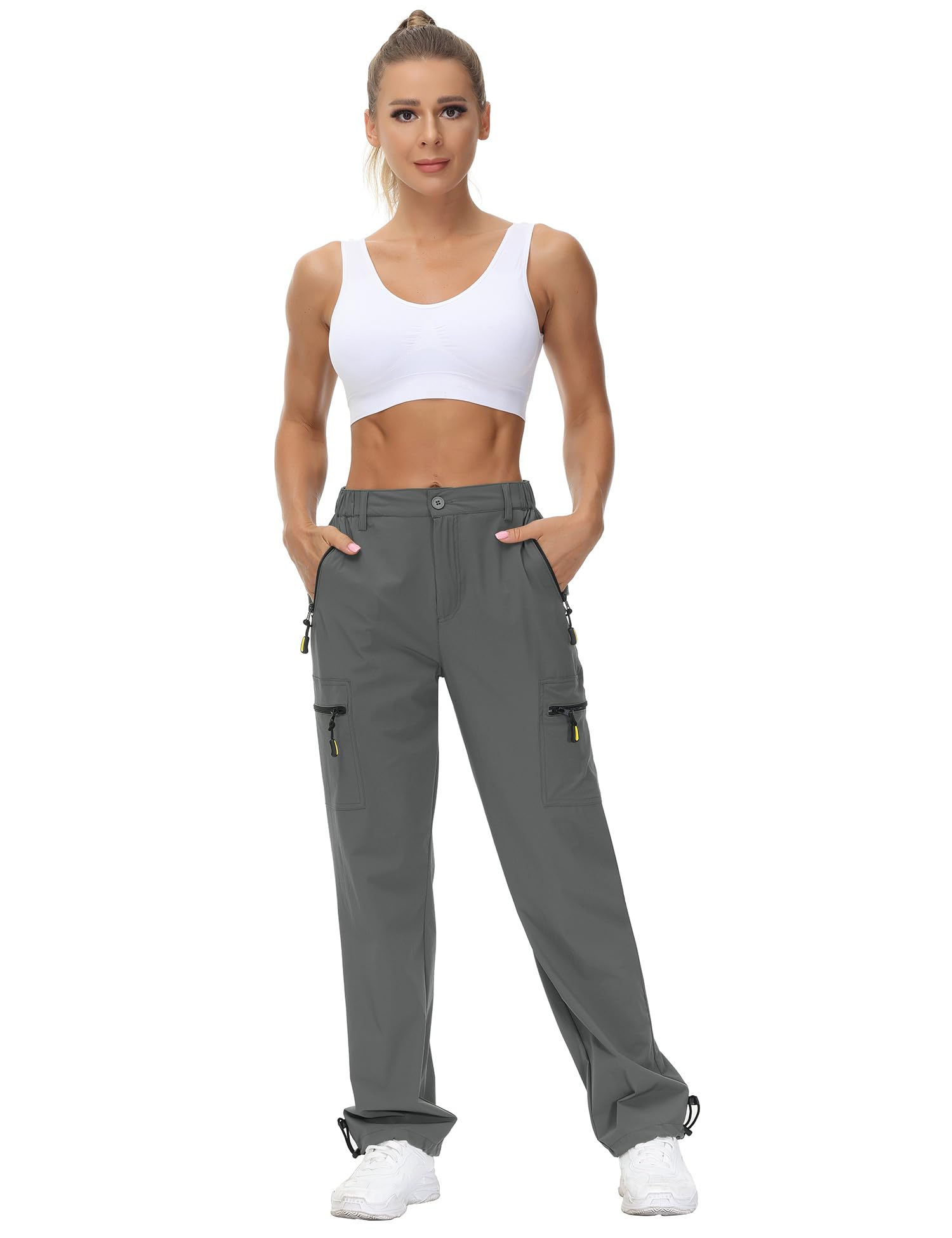 Rapbin Pantalones de senderismo para mujer, pantalones cargo 2025, ligeros, de verano, de secado rápido, transpirables, con bolsillos
