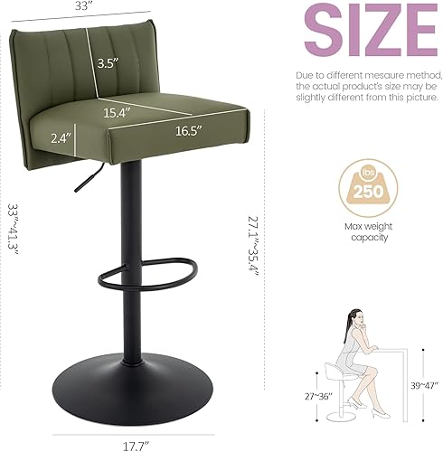 Miniatura 3 de Brage Living Taburete de bar, asiento de resorte, taburete de bar giratorio ajustable de piel sintética con respaldo bajo, altura de mostrador sin