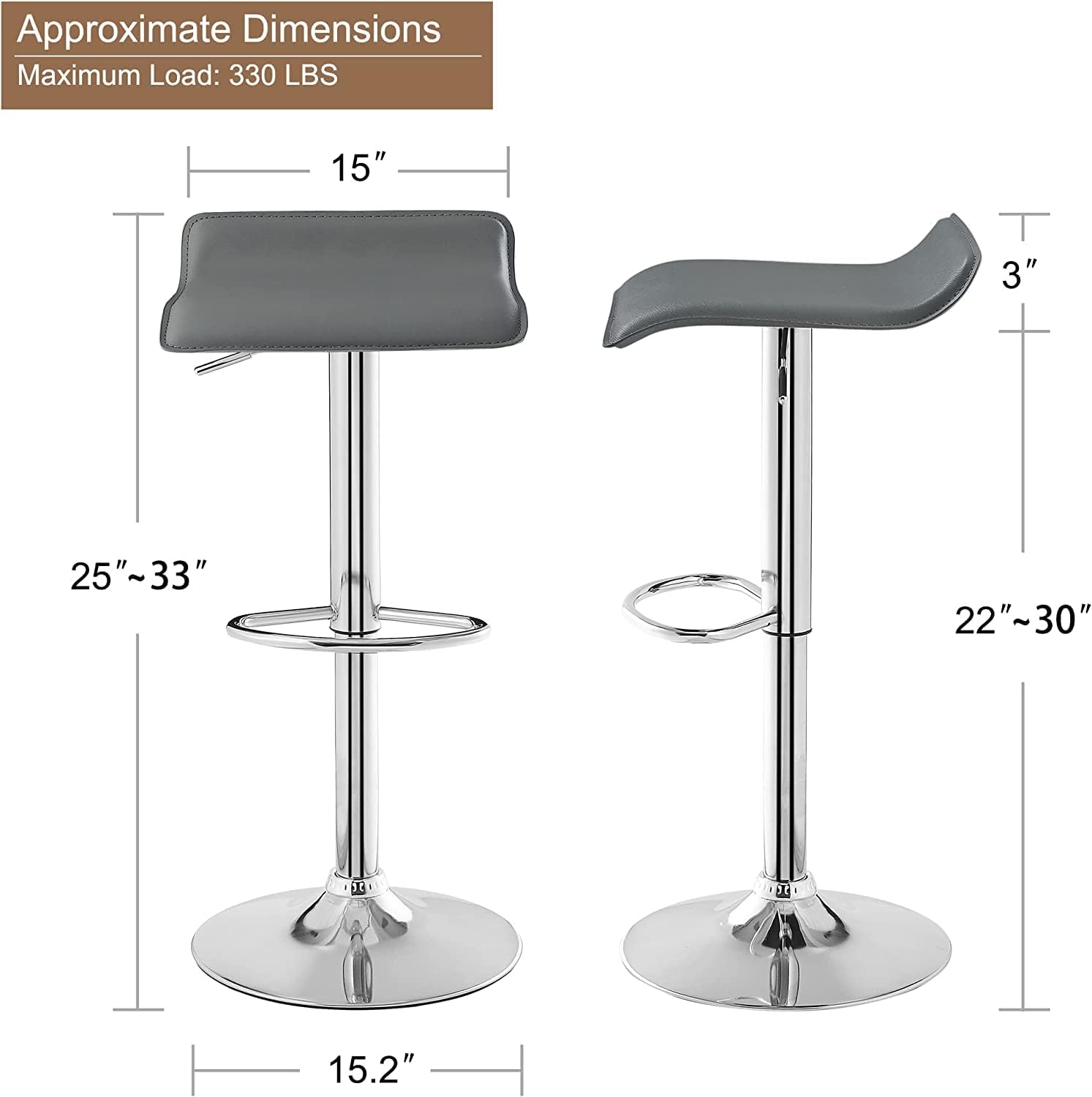 VECELO Bar Stools Set of 4, Armless Adjustable Swivel Barstools, Modern Backless Counter Height Stools for Kitchen, Island, Bar, Dark Grey
