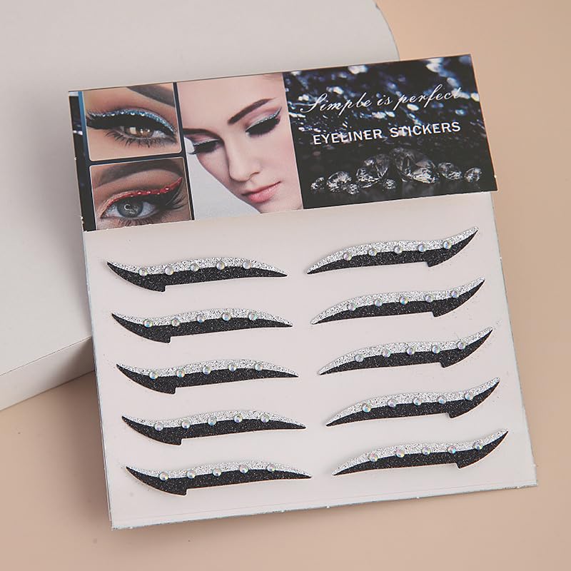 Glitter Eyeliner Stickers con Rhinestones Adhesive, 10 pares miniatura 1