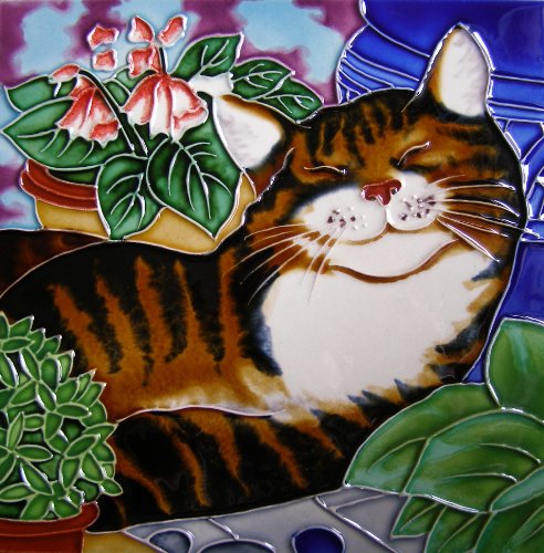 Continental Art Center BD-2171 8 by 8-Inch Sleeping Cat Ceramic Art Tile