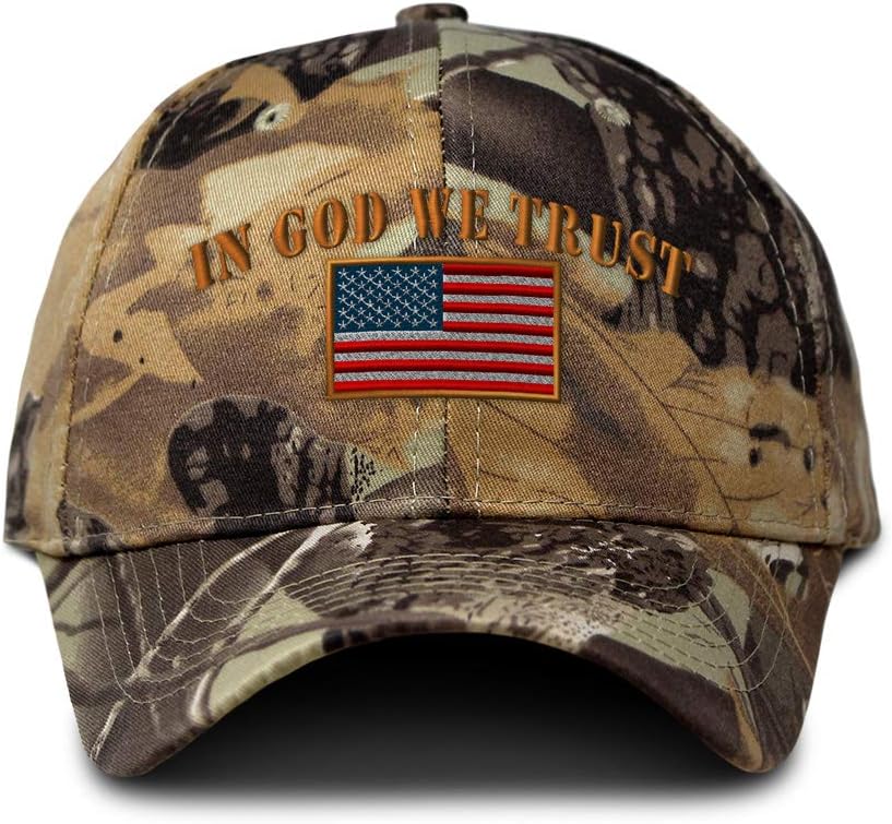 Camo Baseball Cap in God We Trust American Flag Embroidery Cotton Strap Closure