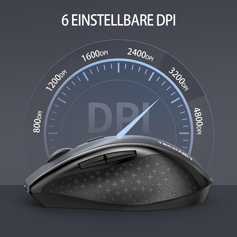 TECKNET Bluetooth Wireless Egér 4800 DPI, Tri-Mode (BT 5.0/3.0/2.4G), Csendes Számítógép Egér Laptophoz