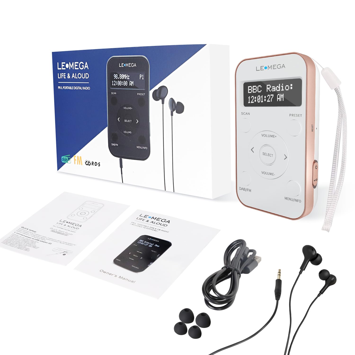 LEMEGA PR1L Radio DAB Tascabile,Radio FM,Radio DAB+ Portatile,Cuffie Incluse,Batteria Ricaricabile,40 Preselezioni, Radio DAB Sportiva con Interruttore Bloccabile.Nero/Argento(Champagne)