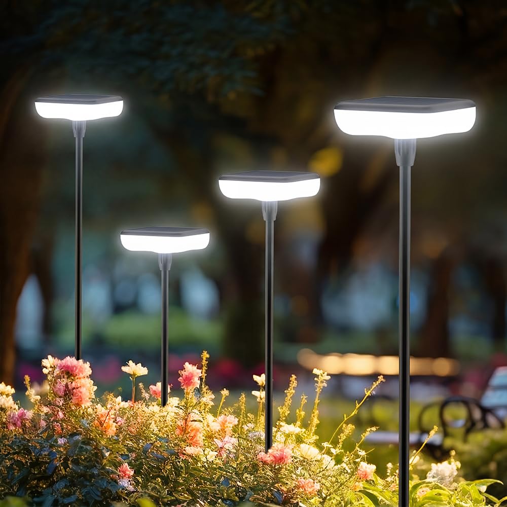 Ainostone Solar Garden Lights 4 Pack 1000mAh Cold White 34 Lumens IP65 Waterproof for Outdoor Balcony Path Terrace Grass Shrubs