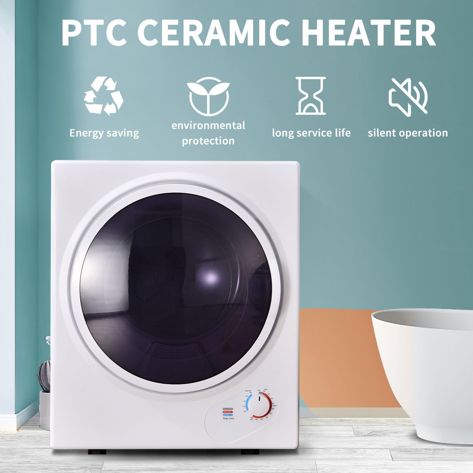 Mini sèche-linge mural 2,5 kg double filtre chauffage céramique PTC tambour acier inoxydable