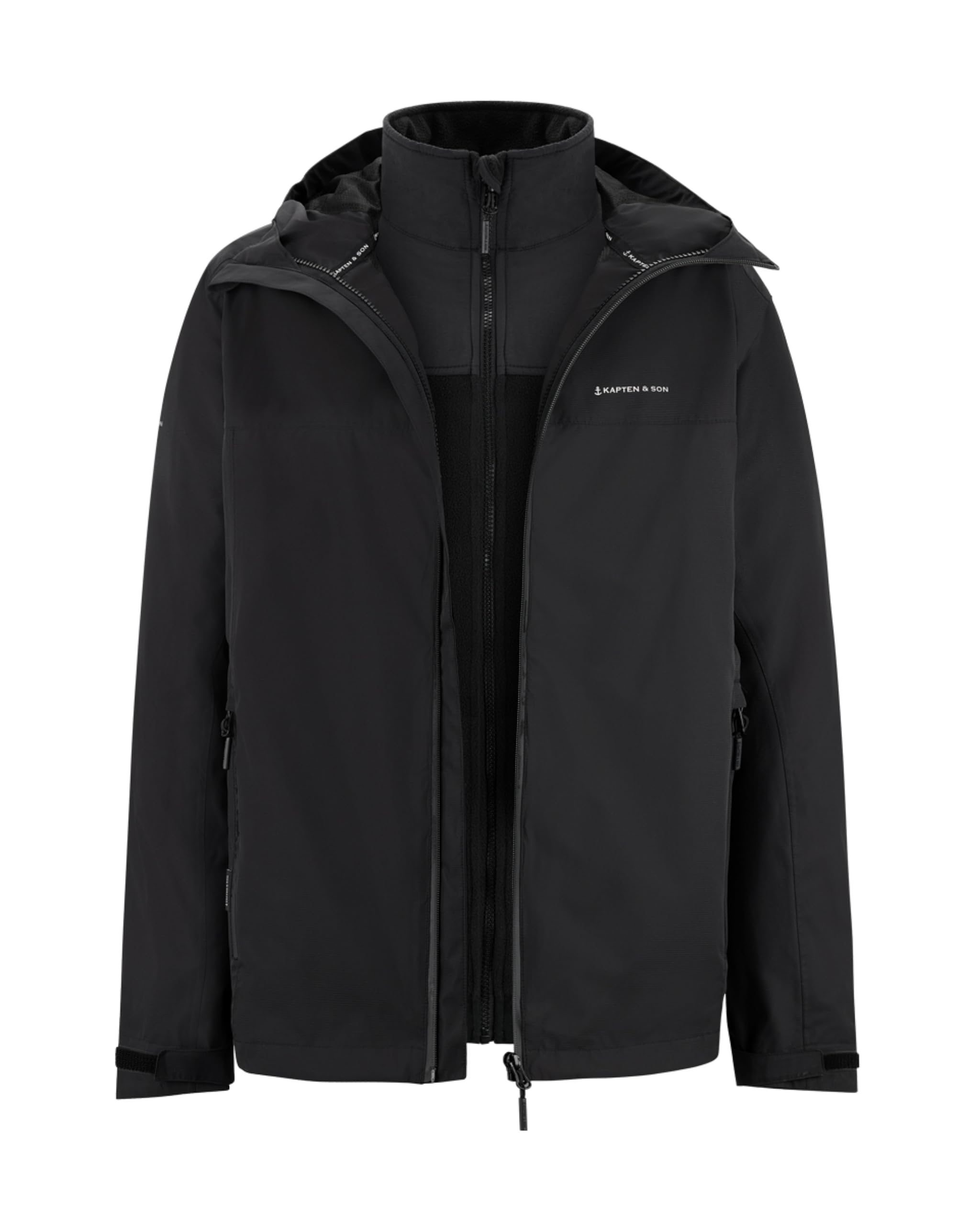 Kapten & Son Everyday 3in1 Funktionsjacke All Black XL | Regenjacke Damen & Herren Schwarz mit herausnehmbarer Fleecejacke | Outdoor Jacke mit 10.000 mm Wassersäule, aktungsaktiv, winddicht