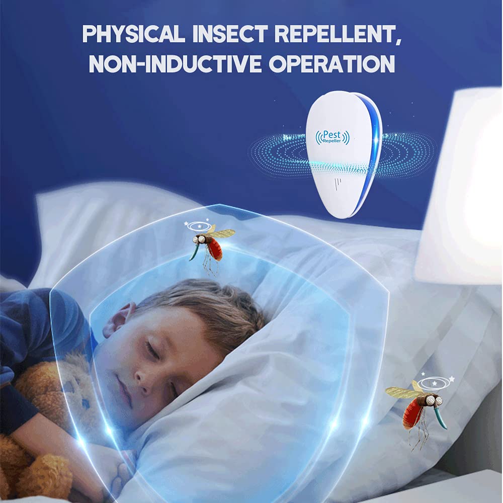 Repelente ultrasónico de plagas, repelente de insectos para interiores (6 paquetes), repelente de enchufe para ratón, mosquito, araña, hormiga, amigable para niños y mascotas