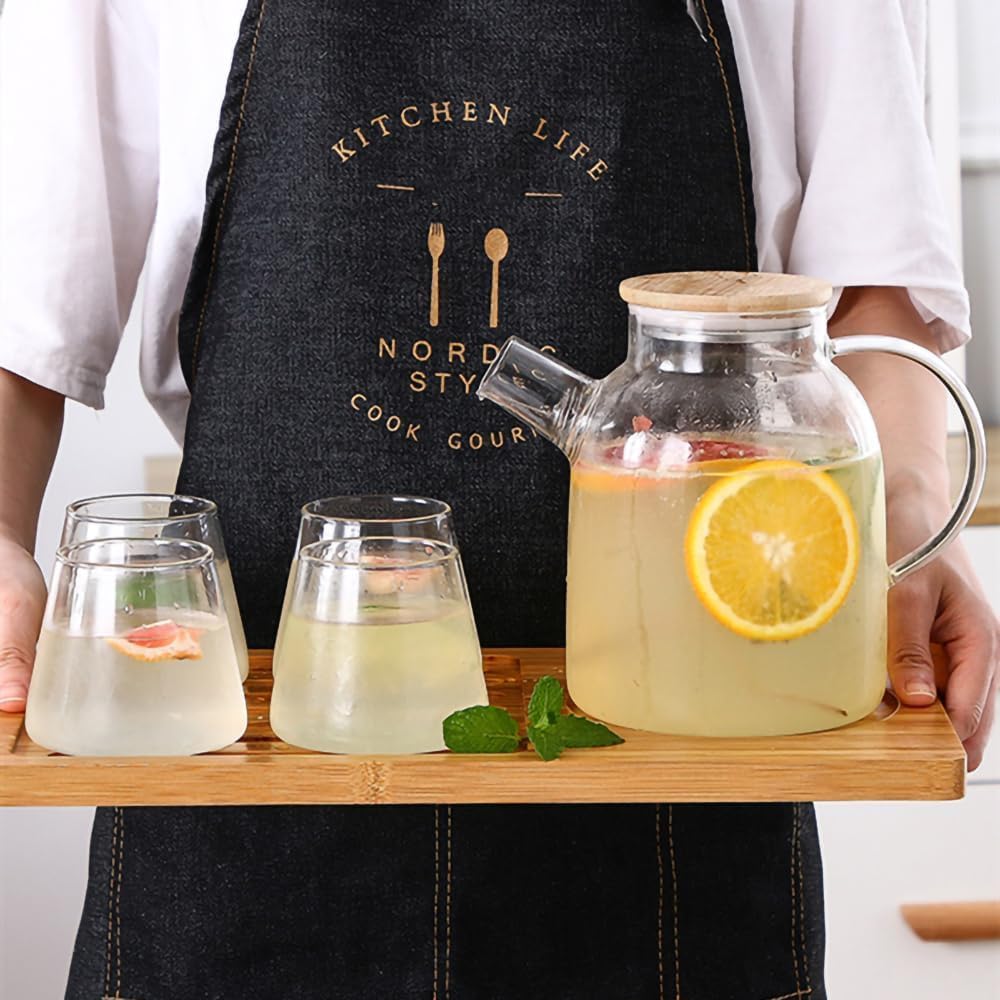 ROSEFINCH Glass 1.8 LTR Water Jug Big Iced Tea Pitcher, 1 Pcs Set Water Jug, Heat Resistant with Wooden lid, Glass Kettle, Beverage Pitcher with Cap, Set of 1, Transparent, 4