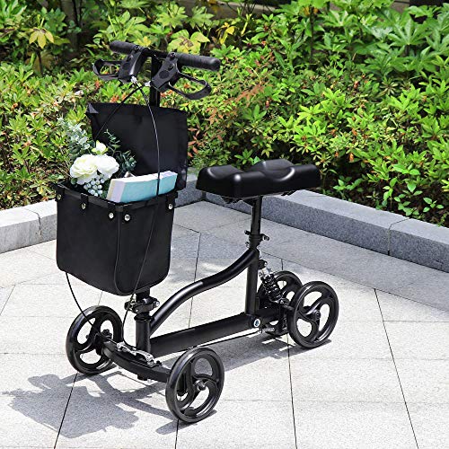 windaze Steerable Knee Scooter Walker Foldable with Dual Brake Alternative to Crutch Basket Drive Cart Medical Leg Supporter, Black - Thumbnail 2