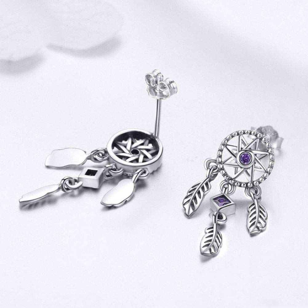 YCTTKDD Ohrstecker S925 Sterling Silber Lebensbaum Traumfänger Tropfenohrringe Temperament Dame Retro Schmuck Geschenke