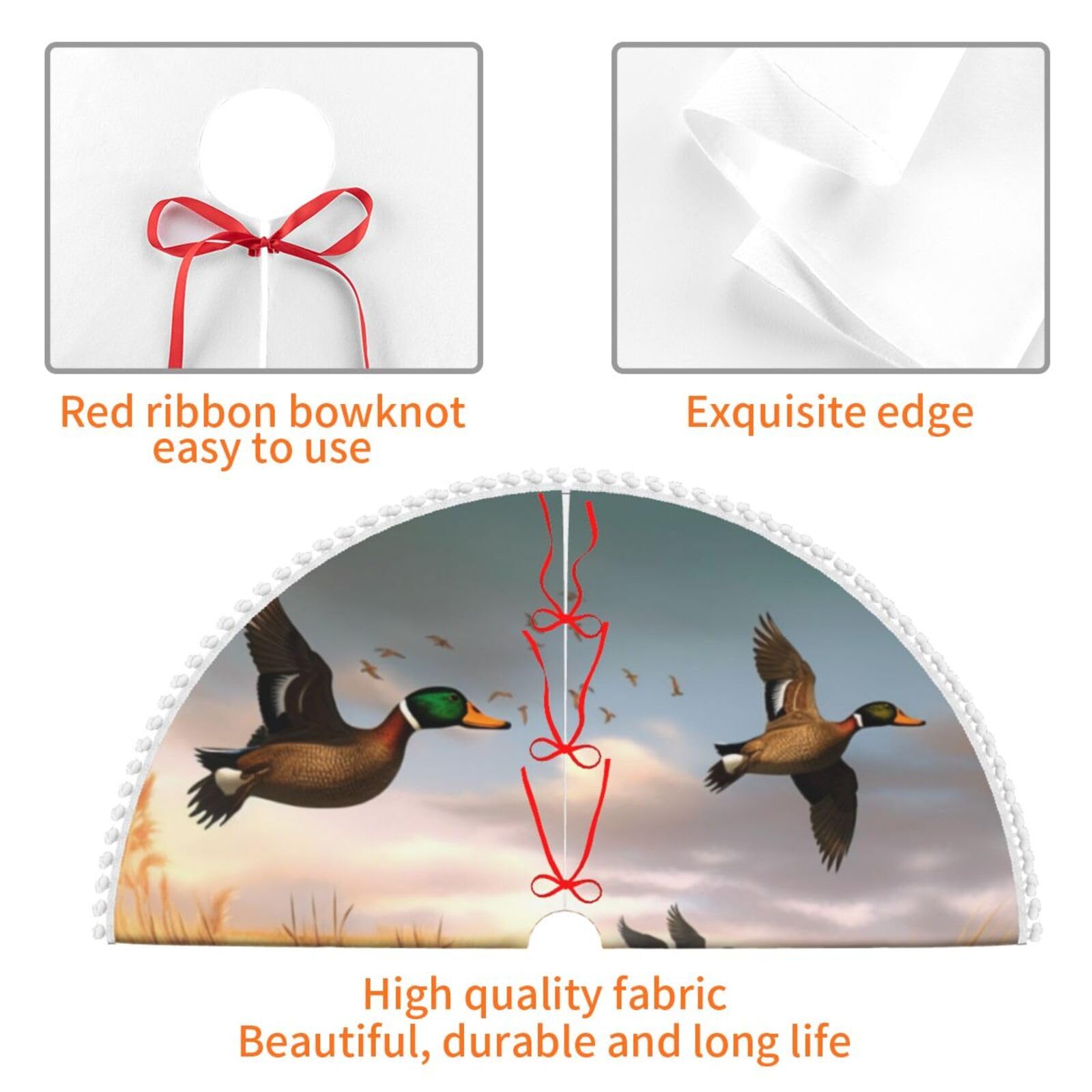 Jagd fliegende Wilde Enten 6 bedruckte Weihnachtsbaumdecke mit Pompon, 122,9 cm Weihnachtsbaumröcke, Dekoration für Zuhause, Garten, Büro, Urlaub, Party
