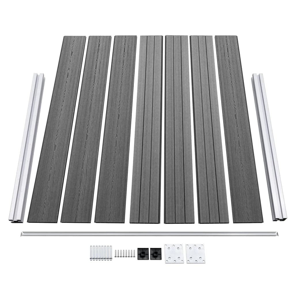 Zaunelement Set WPC 699x146 cm Grau Sichtschutz Gartenzaun mit Aluminiumprofil und Stahlpfosten langlebig wetterfest für Terrasse Vorgarten und Grundstück